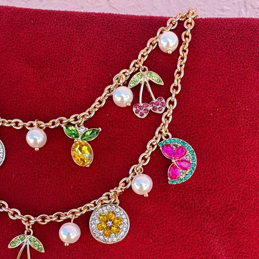 NEW Monet Gold Necklace with Colorful Charms and Pearls